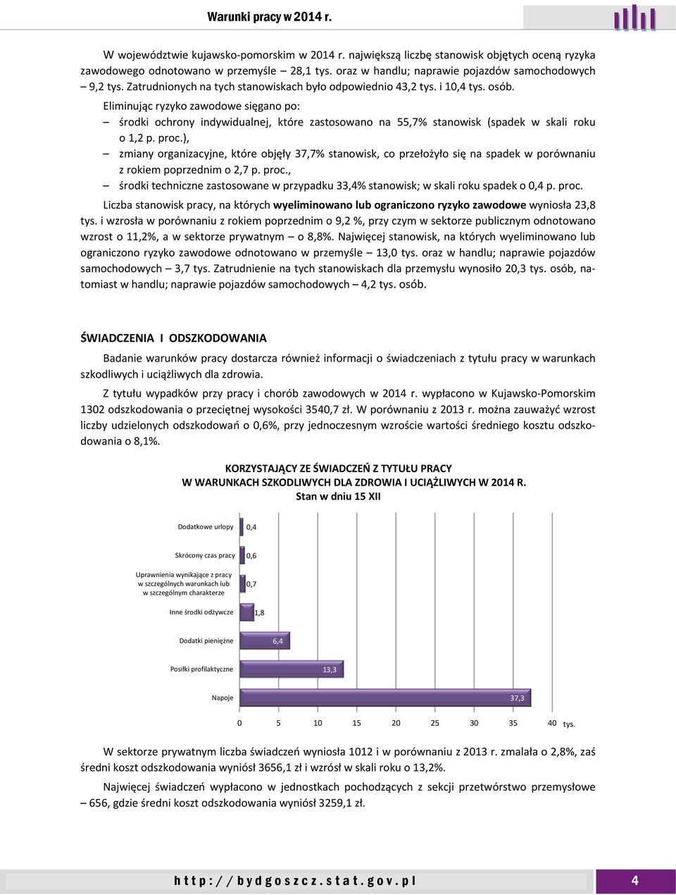 Eliminując ryzyko zawodowe sięgano po: środki ochrony indywidualnej, które zastosowano na 55,7% stanowisk (spadek w skali roku o 1,2 p. proc.