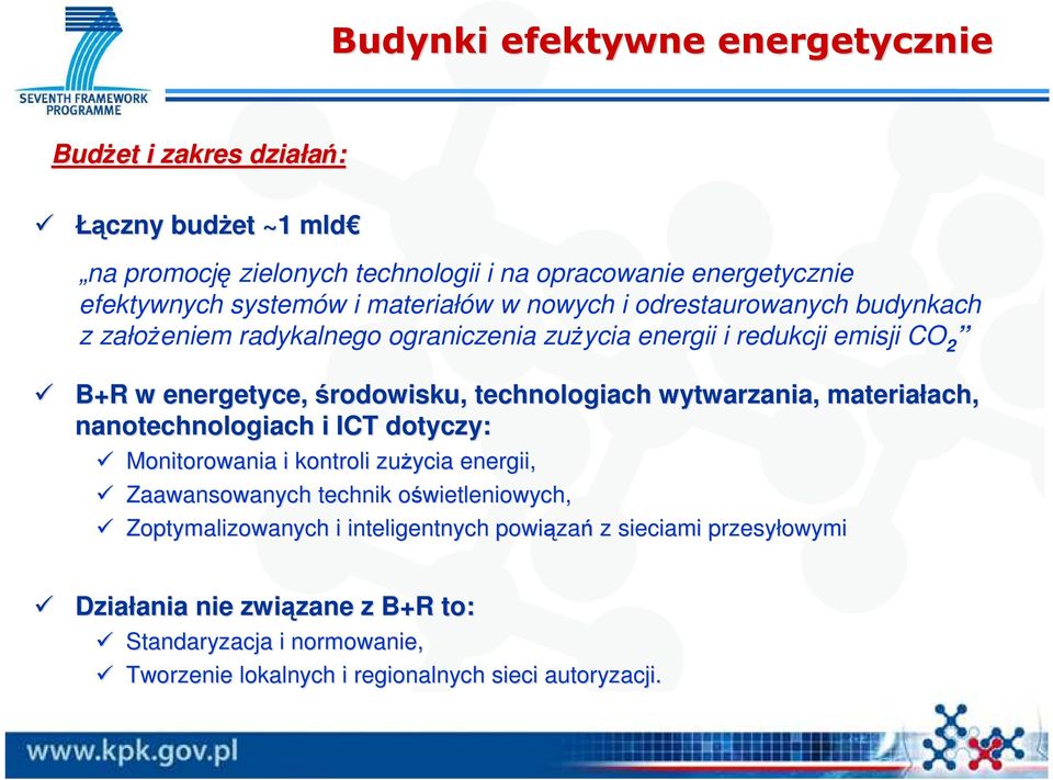 wytwarzania, materiałach, ach, nanotechnologiach i ICT dotyczy: Monitorowania i kontroli zuŝycia energii, Zaawansowanych technik oświetleniowych, o Zoptymalizowanych i