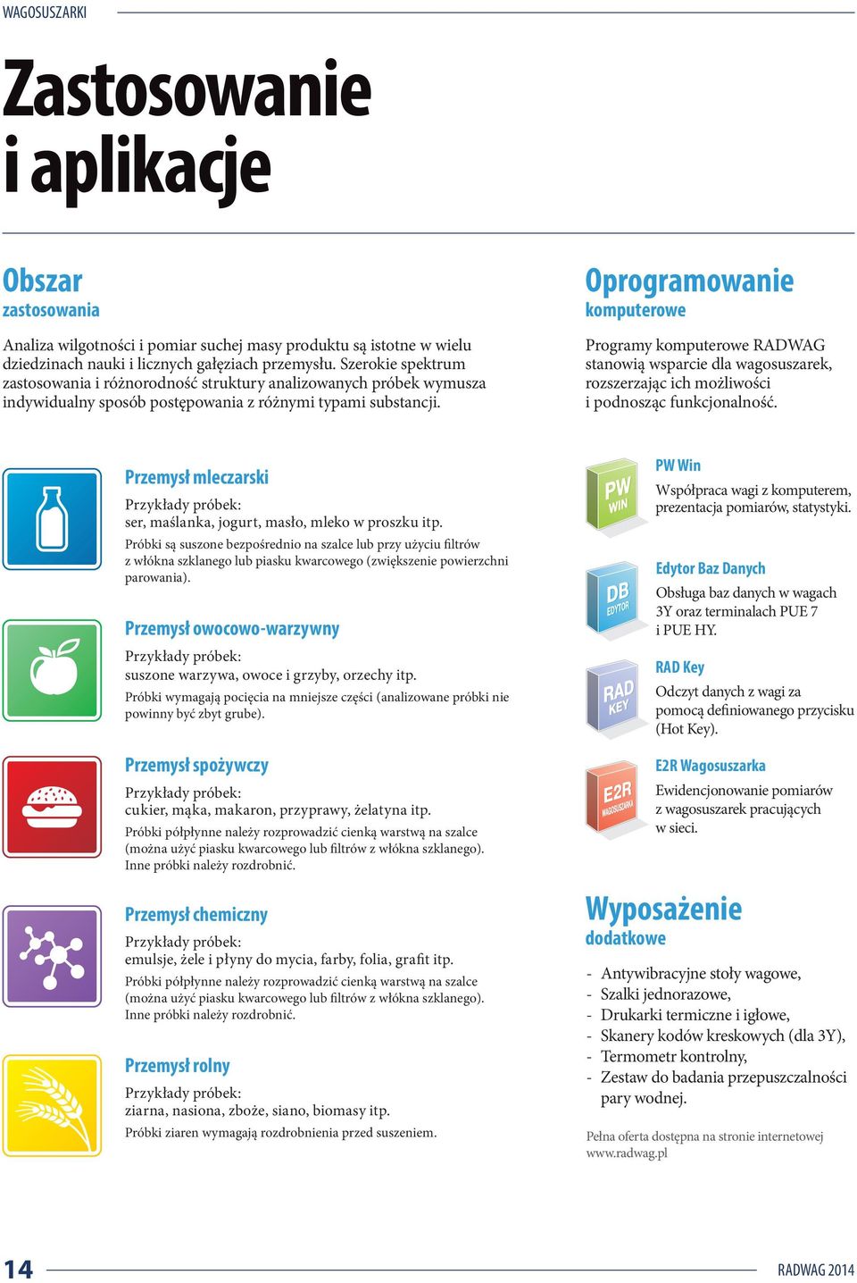 Oprogramowanie komputerowe Programy komputerowe RADWAG stanowią wsparcie dla wagosuszarek, rozszerzając ich możliwości i podnosząc funkcjonalność.