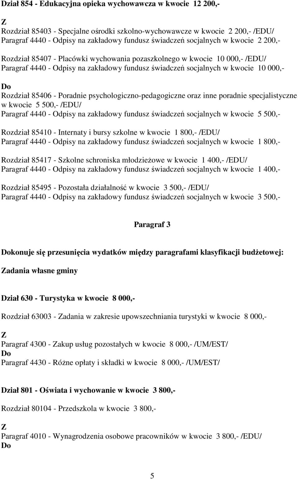 85406 - Poradnie psychologiczno-pedagogiczne oraz inne poradnie specjalistyczne w kwocie 5 500,- /EDU/ Paragraf 4440 - Odpisy na zakładowy fundusz świadczeń socjalnych w kwocie 5 500,- Rozdział 85410