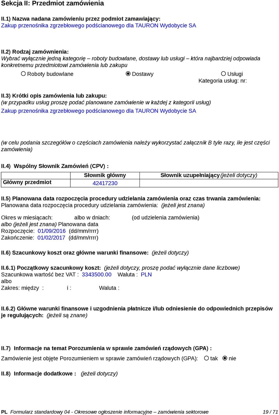 Kategoria usług: nr: II.