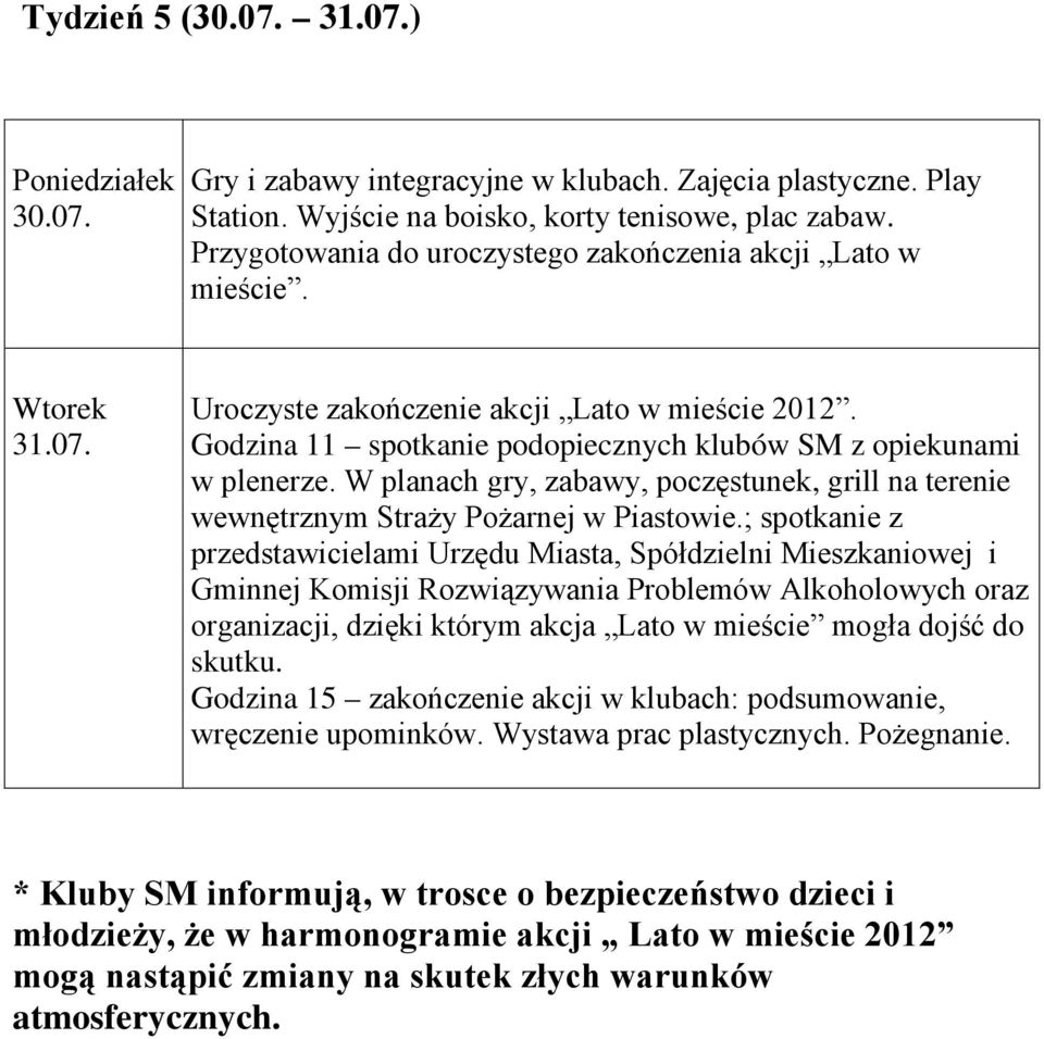 ; spotkanie z przedstawicielami Urzędu Miasta, Spółdzielni Mieszkaniowej i Gminnej Komisji Rozwiązywania Problemów Alkoholowych oraz organizacji, dzięki którym akcja Lato w mieście mogła dojść do