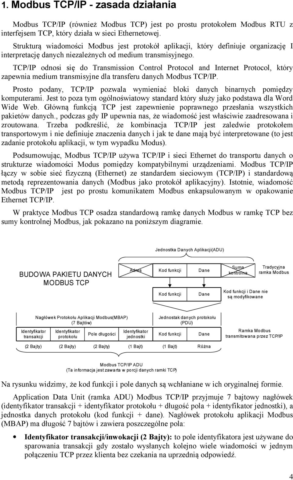 TCP/IP odnosi się do Transmission Control Protocol and Internet Protocol, który zapewnia medium transmisyjne dla transferu danych Modbus TCP/IP.