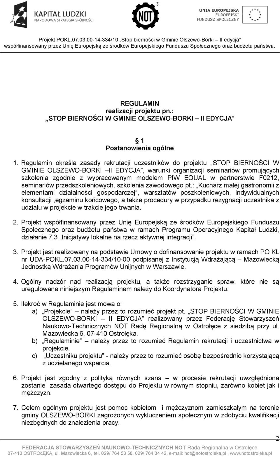EQUAL w partnerstwie F0212, seminariów przedszkoleniowych, szkolenia zawodowego pt.
