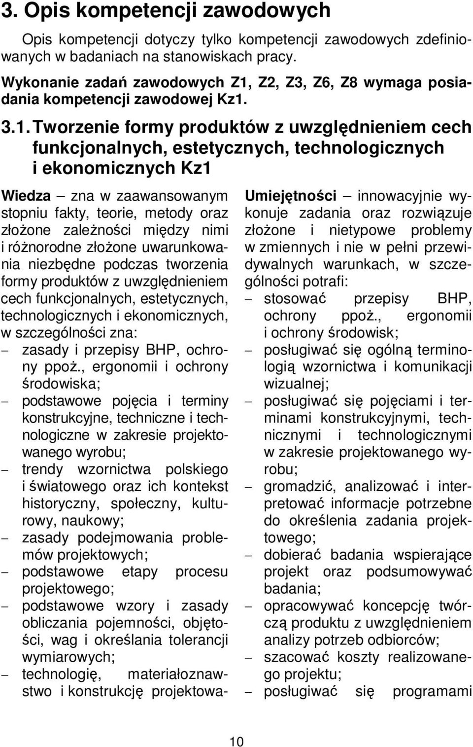 Z2, Z3, Z6, Z8 wymaga posiadania kompetencji zawodowej Kz1.