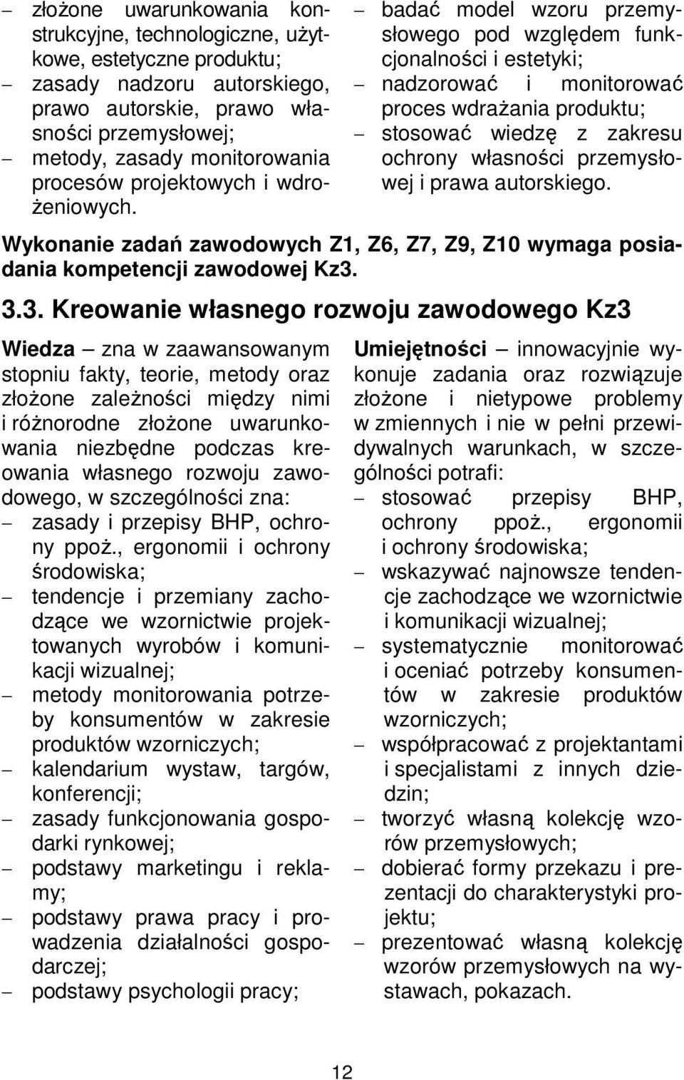 badać model wzoru przemysłowego pod względem funkcjonalności i estetyki; nadzorować i monitorować proces wdrażania produktu; stosować wiedzę z zakresu ochrony własności przemysłowej i prawa