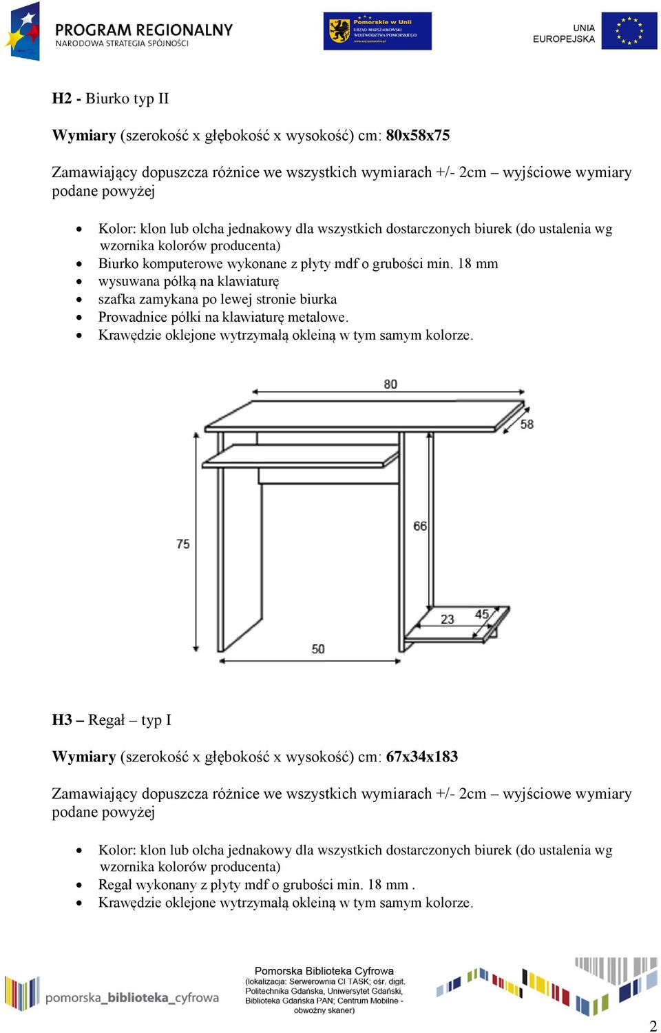 18 mm wysuwana półką na klawiaturę szafka zamykana po lewej stronie biurka Prowadnice półki na klawiaturę metalowe. Krawędzie oklejone wytrzymałą okleiną w tym samym kolorze.