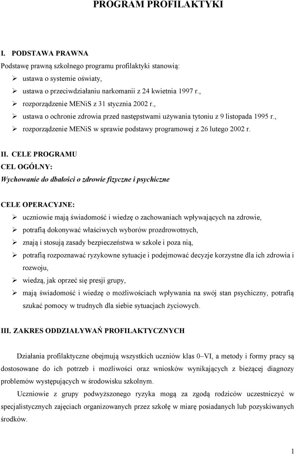 , rozporządzenie MENiS w sprawie podstawy programowej z 26 lutego 2002 r. II.