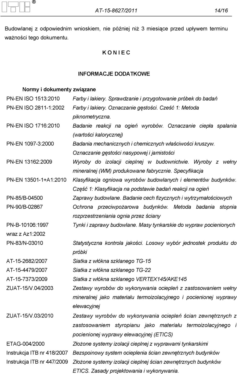 Cześć 1: Metoda piknometryczna. PN-EN ISO 1716:2010 Badanie reakcji na ogień wyrobów.