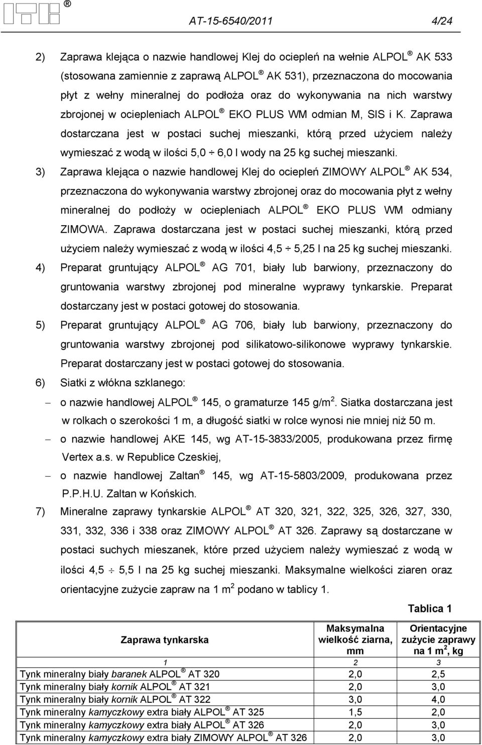 Zaprawa dostarczana jest w postaci suchej mieszanki, którą przed użyciem należy wymieszać z wodą w ilości 5,0 6,0 l wody na 25 kg suchej mieszanki.