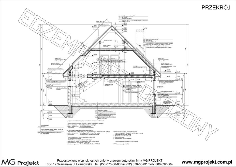 mur ata 14x14 mocowana kotwami M12 l=60cm co 100cm wieniec 18x20 cm zbr 4#12 strzem o6 co 25 deska wiatrownicowa gr. 3,0 cm + obróbka blach.