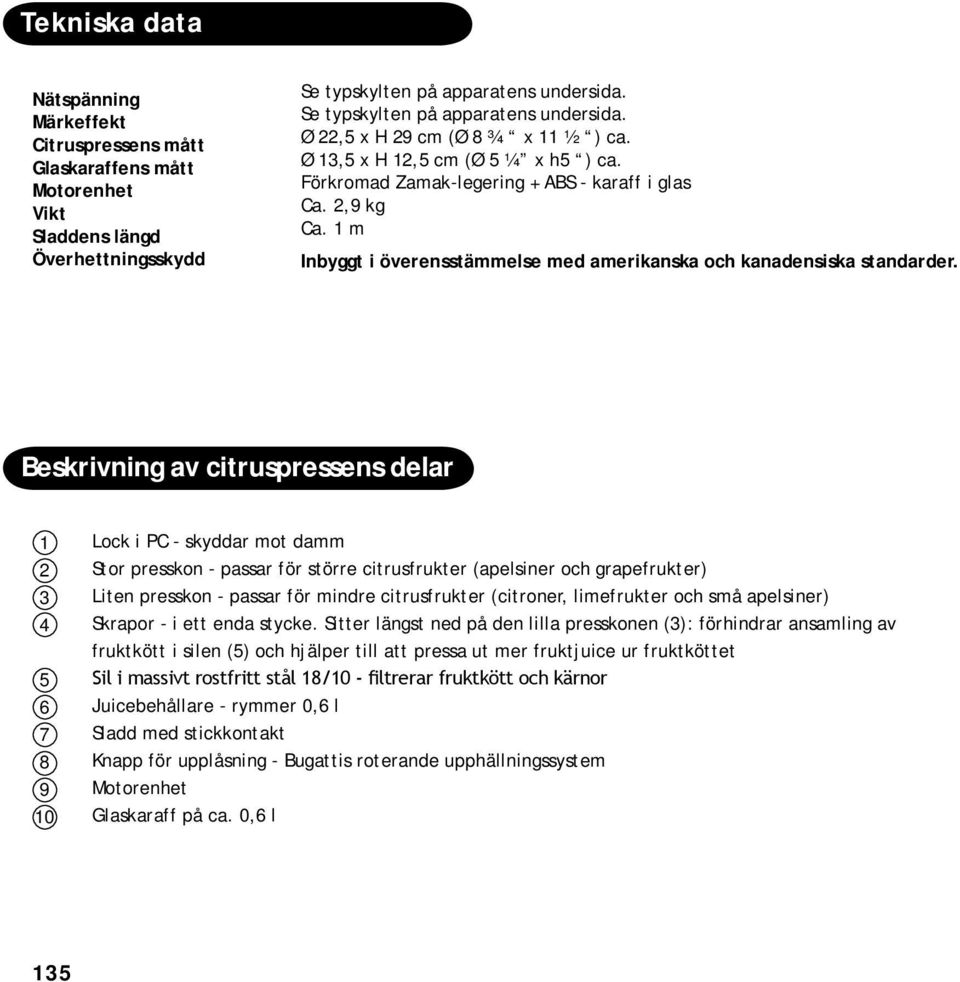 1 m Inbyggt i överensstämmelse med amerikanska och kanadensiska standarder.