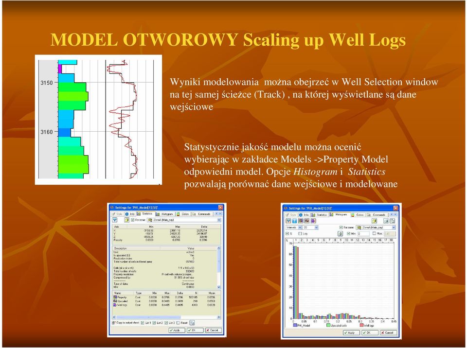 wejściowe Statystycznie jakość modelu moŝna ocenić wybierając w zakładce Models