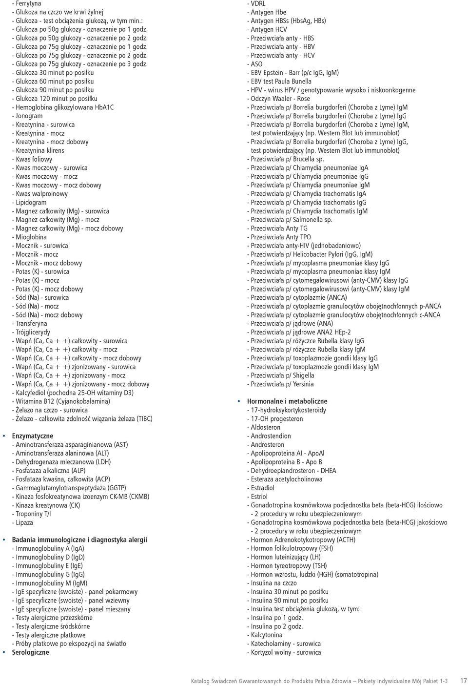 - Glukoza 30 minut po posiłku - Glukoza 60 minut po posiłku - Glukoza 90 minut po posiłku - Glukoza 120 minut po posiłku - Hemoglobina glikozylowana HbA1C - Jonogram - Kreatynina - surowica -