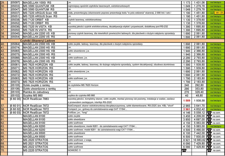 ! 1 190 1 451,80 na bieżąco str.: 21. 33. [05051] MS 7220 ARGUS Scan RS j.w. 1 190 1 451,80 na bieżąco 34. [05038] MS 7120 ORBIT KB czytnik laserowy, wielokierunkowy 1 130 1 378,60 na bieżąco 35.