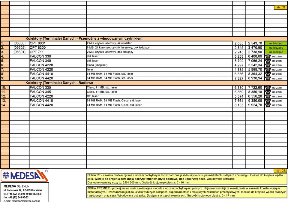 laser 5 253 6 408,66 na zam. 5. FALCON 340 std. laser 5 792 7 066,24 na zam. 6. FALCON 4220 dioda (imaginer) 4 297 5 242,34 na zam. 7. FALCON 4220 laser 4 835 5 898,70 na zam. 8. FALCON 4410 64 MB RAM, 64 MB Flash, std.