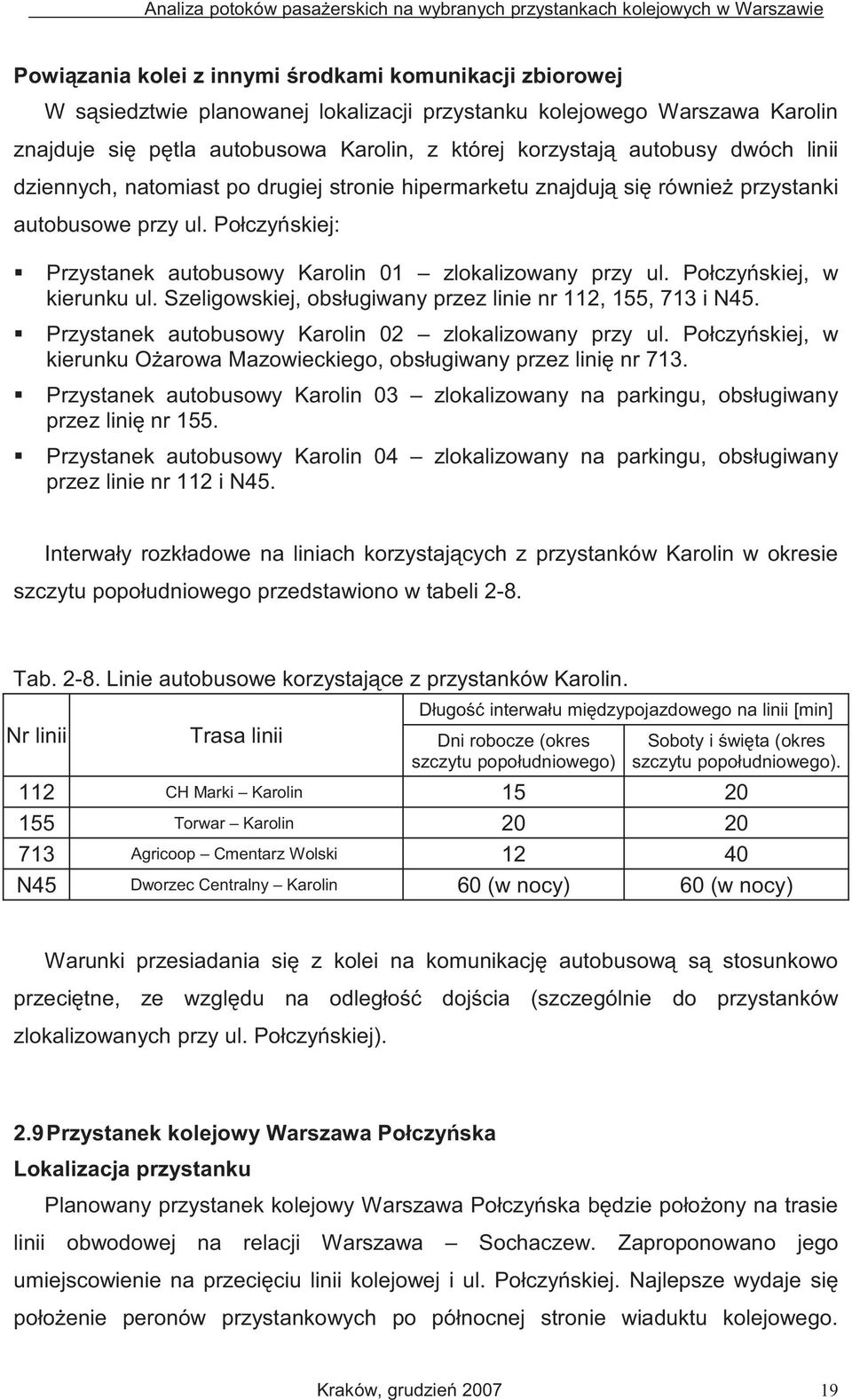 Połczy skiej, w kierunku ul. Szeligowskiej, obsługiwany przez linie nr 112, 155, 713 i N45. Przystanek autobusowy Karolin 02 zlokalizowany przy ul.