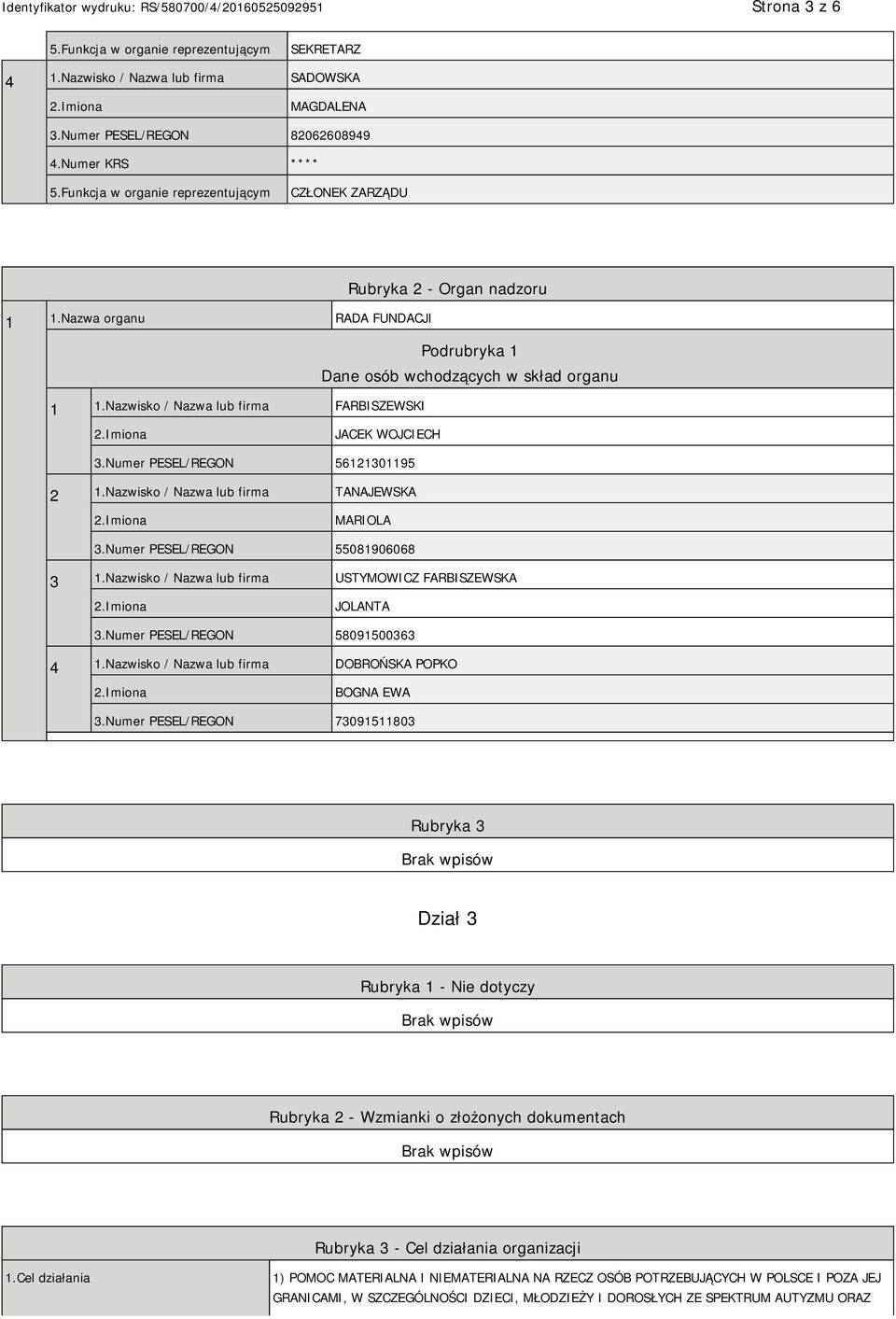 Nazwisko / Nazwa lub firma TANAJEWSKA MARIOLA 3.Numer PESEL/REGON 55081906068 3 1.Nazwisko / Nazwa lub firma USTYMOWICZ FARBISZEWSKA JOLANTA 3.Numer PESEL/REGON 58091500363 4 1.