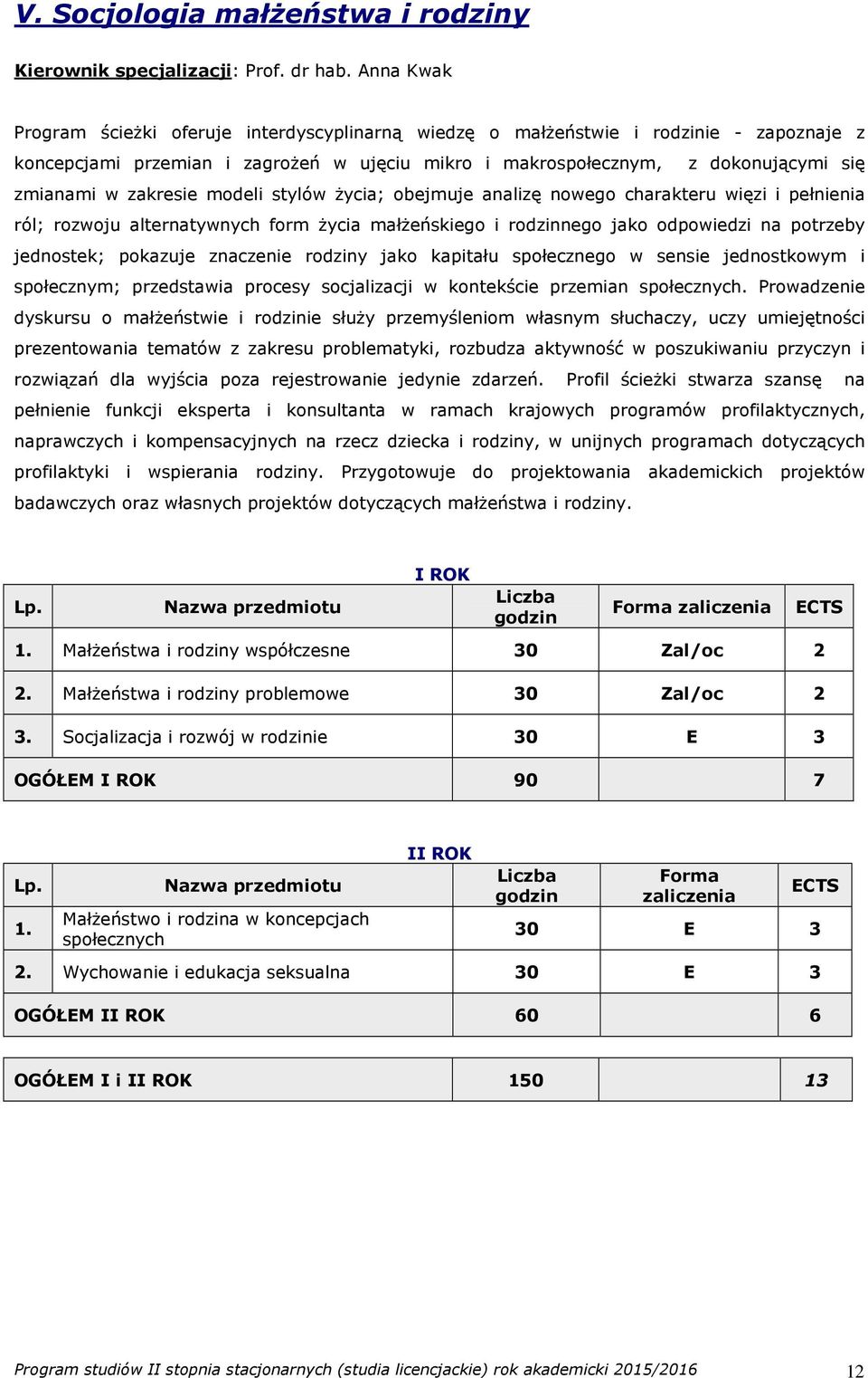 zakresie modeli stylów życia; obejmuje analizę nowego charakteru więzi i pełnienia ról; rozwoju alternatywnych form życia małżeńskiego i rodzinnego jako odpowiedzi na potrzeby jednostek; pokazuje