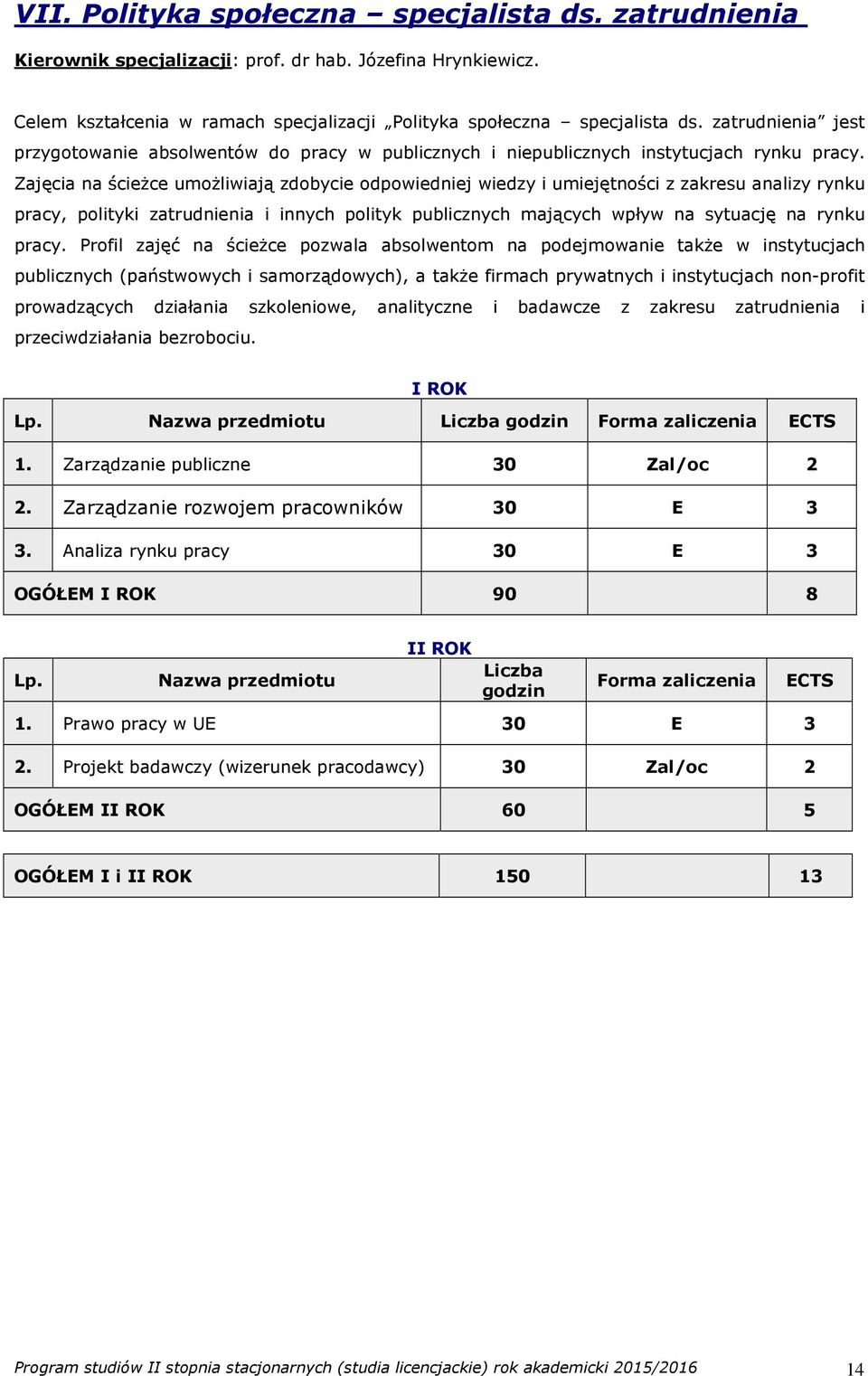 Zajęcia na ścieżce umożliwiają zdobycie odpowiedniej wiedzy i umiejętności z zakresu analizy rynku pracy, polityki zatrudnienia i innych polityk publicznych mających wpływ na sytuację na rynku pracy.