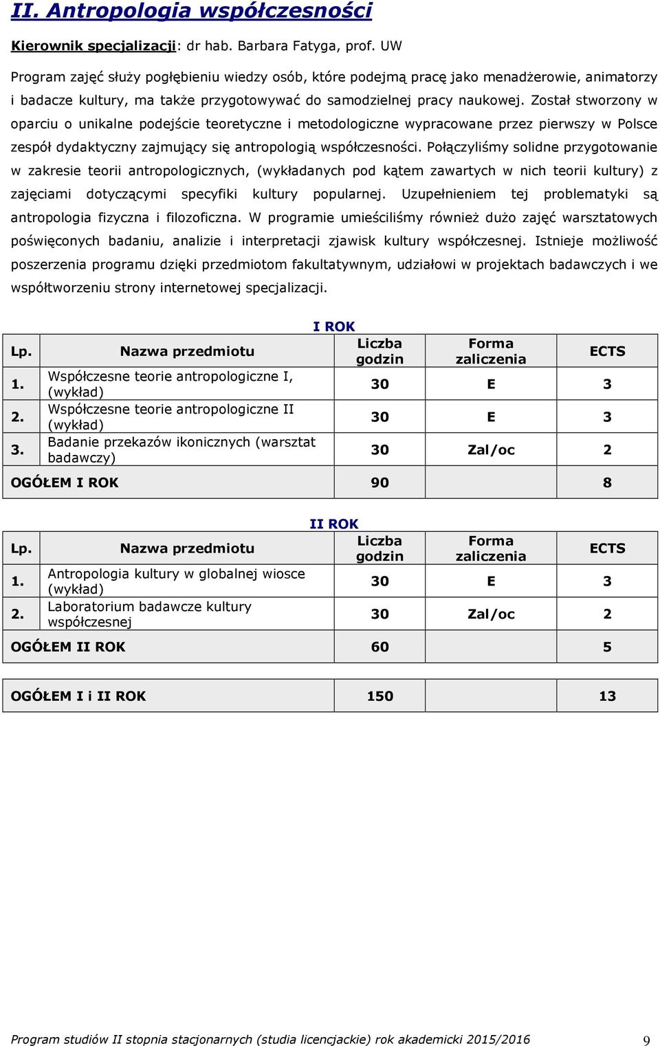 Został stworzony w oparciu o unikalne podejście teoretyczne i metodologiczne wypracowane przez pierwszy w Polsce zespół dydaktyczny zajmujący się antropologią współczesności.