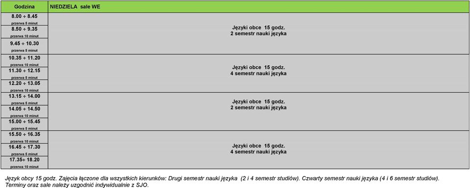 języka Język obcy 15 godz.