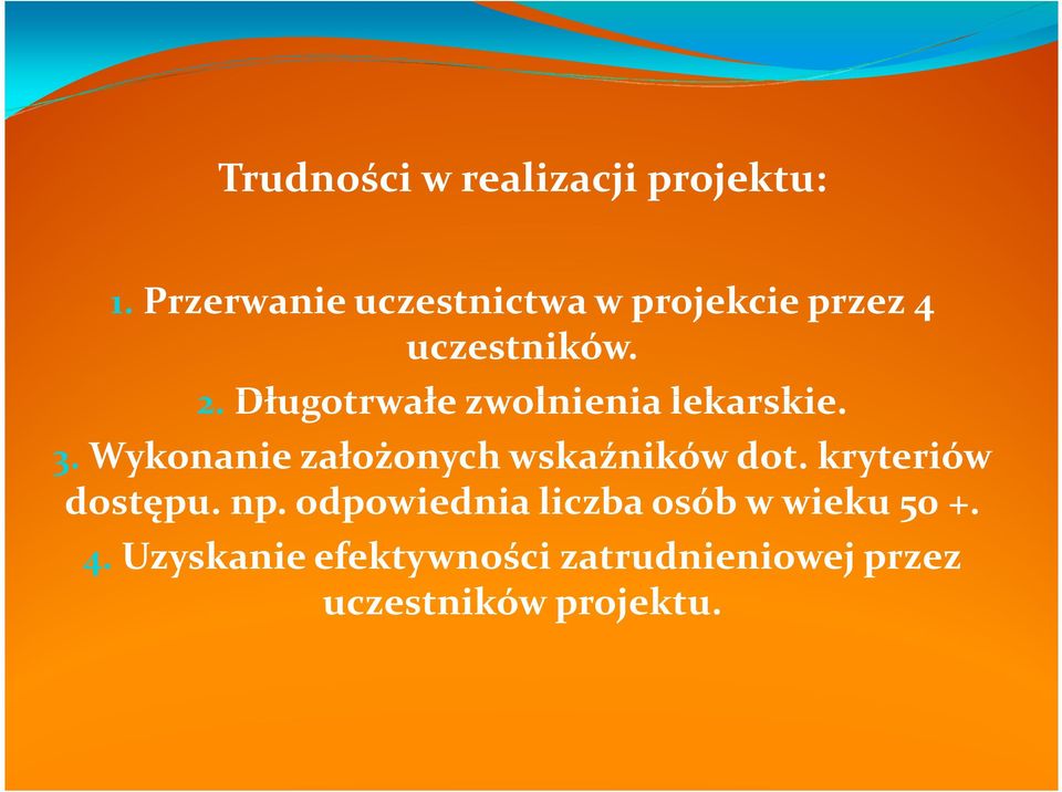 Długotrwałe zwolnienia lekarskie. 3.Wykonanie założonych wskaźników dot.