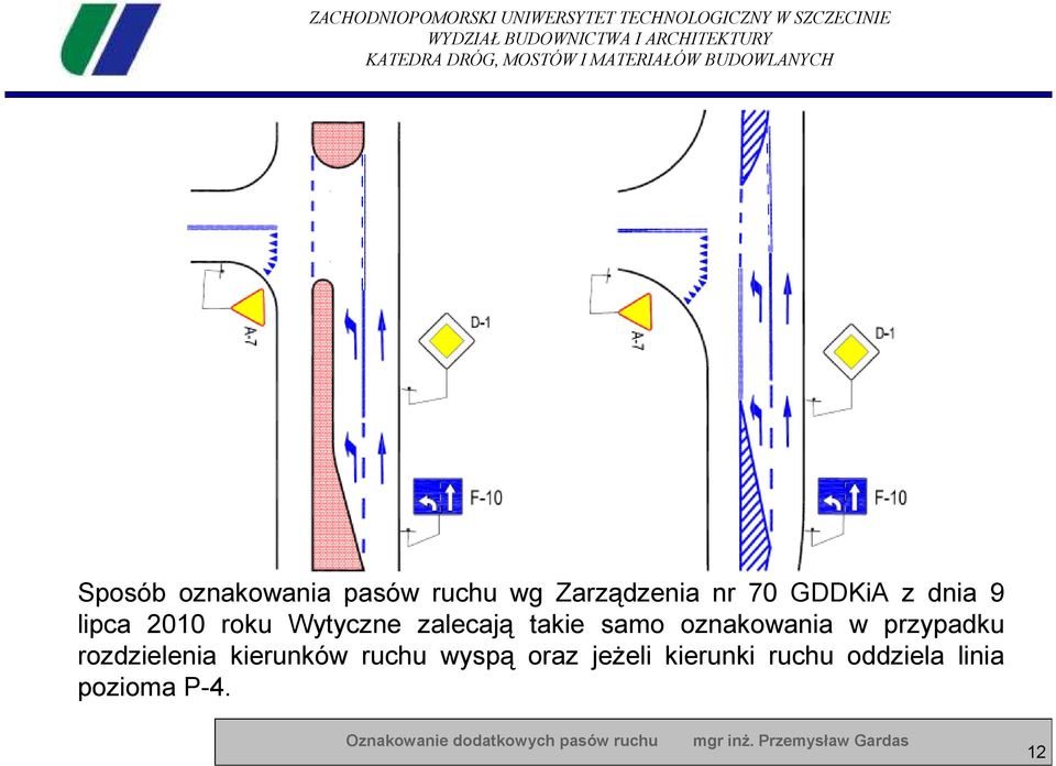 samo oznakowania w przypadku rozdzielenia kierunków ruchu