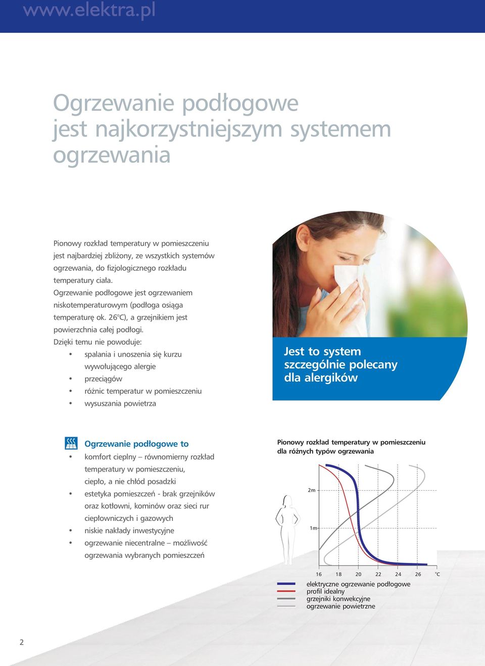 Dzięki temu nie powoduje: spalania i unoszenia się kurzu wywołującego alergie przeciągów różnic temperatur w pomieszczeniu wysuszania powietrza Jest to system szczególnie polecany dla alergików