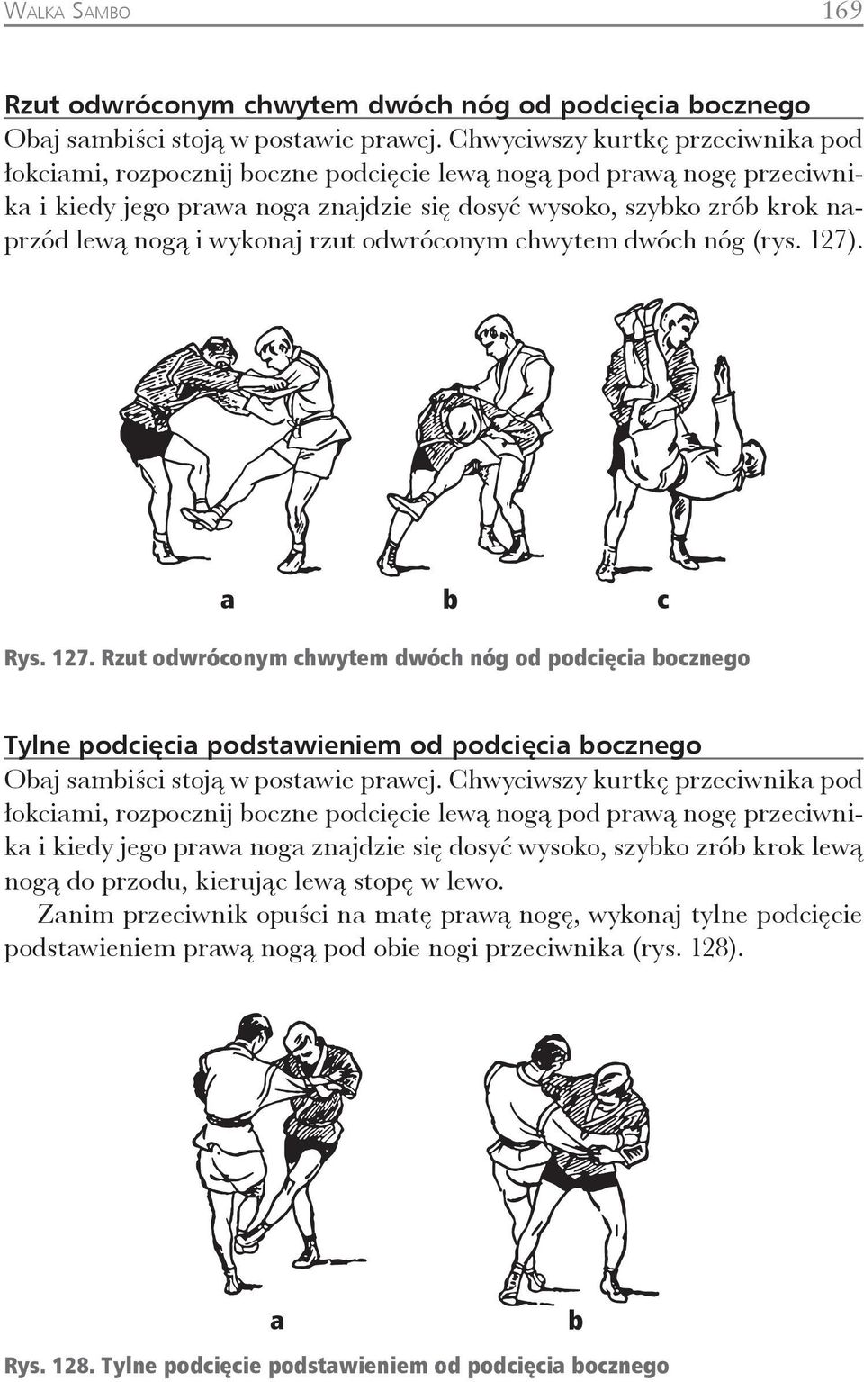 odwróconym chwytem dwóch nóg (rys. 127). c Rys. 127. Rzut odwróconym chwytem dwóch nóg od podcięci ocznego Tylne podcięci podstwieniem od podcięci ocznego Oj smiści stoją w postwie prwej.