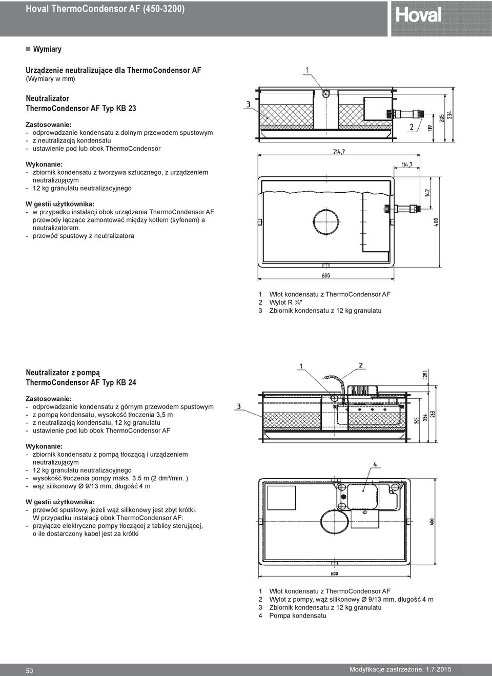 użytkownika: w przypadku instalacji obok urządzenia ThermoCondensor AF przewody łączące zamontować między kotłem (syfonem) a neutralizatorem.