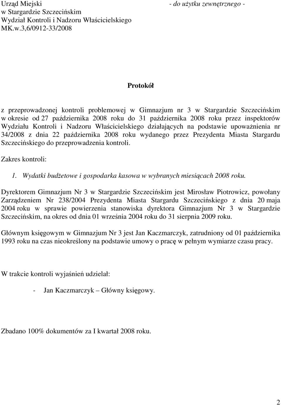 Stargardzie Szczecińskim Wydział Kontroli i Nadzoru Właścicielskiego MK.w.