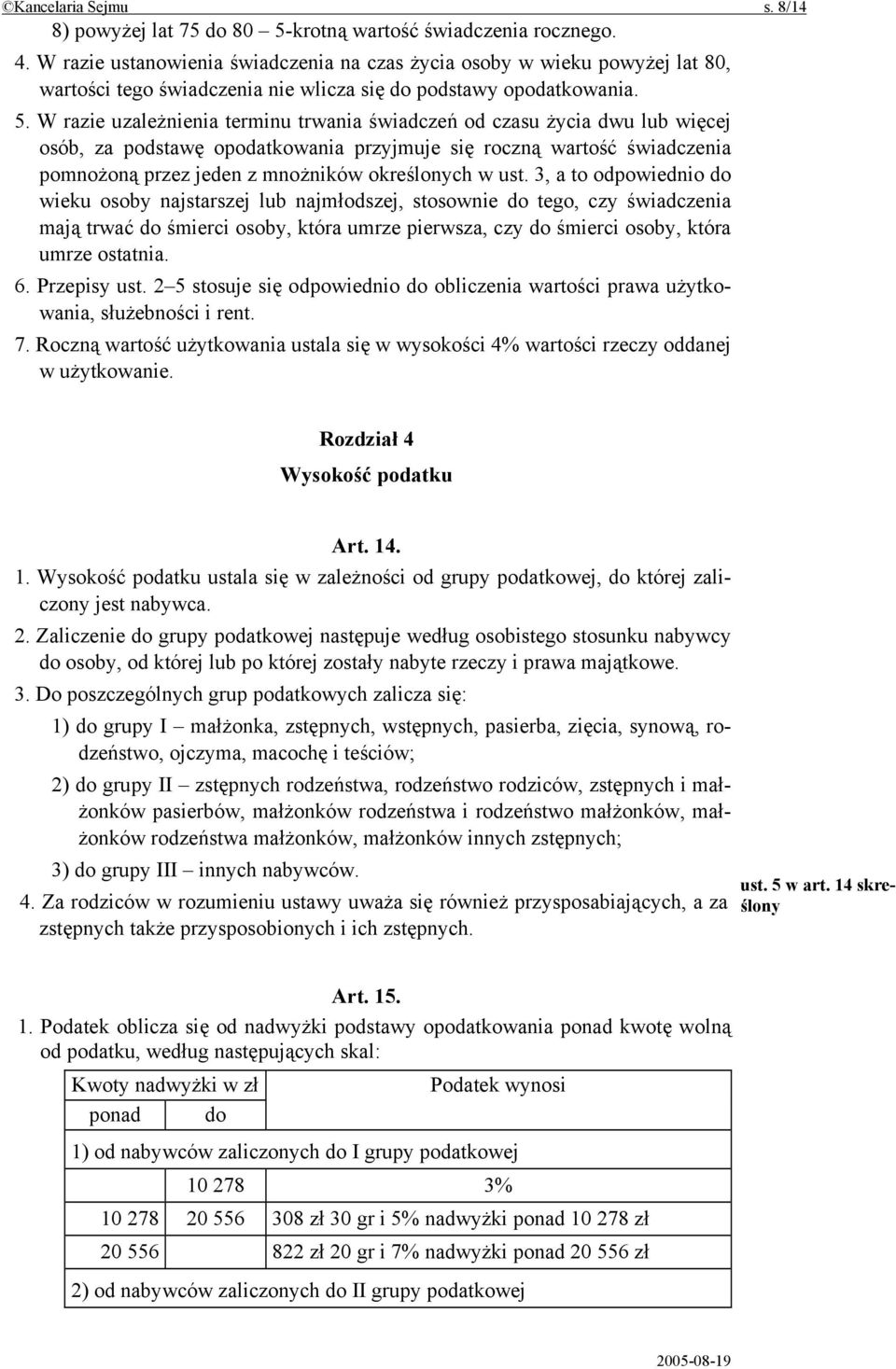 W razie uzależnienia terminu trwania świadczeń od czasu życia dwu lub więcej osób, za podstawę opodatkowania przyjmuje się roczną wartość świadczenia pomnożoną przez jeden z mnożników określonych w