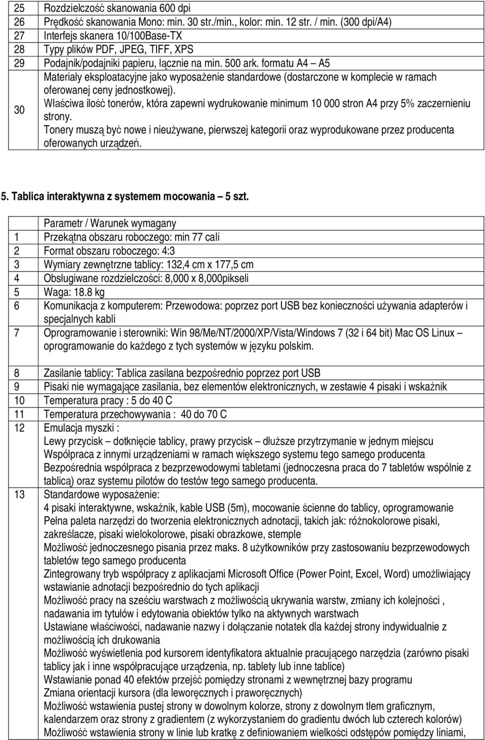 formatu A4 A5 Materiały eksploatacyjne jako wyposażenie standardowe (dostarczone w komplecie w ramach oferowanej ceny jednostkowej).