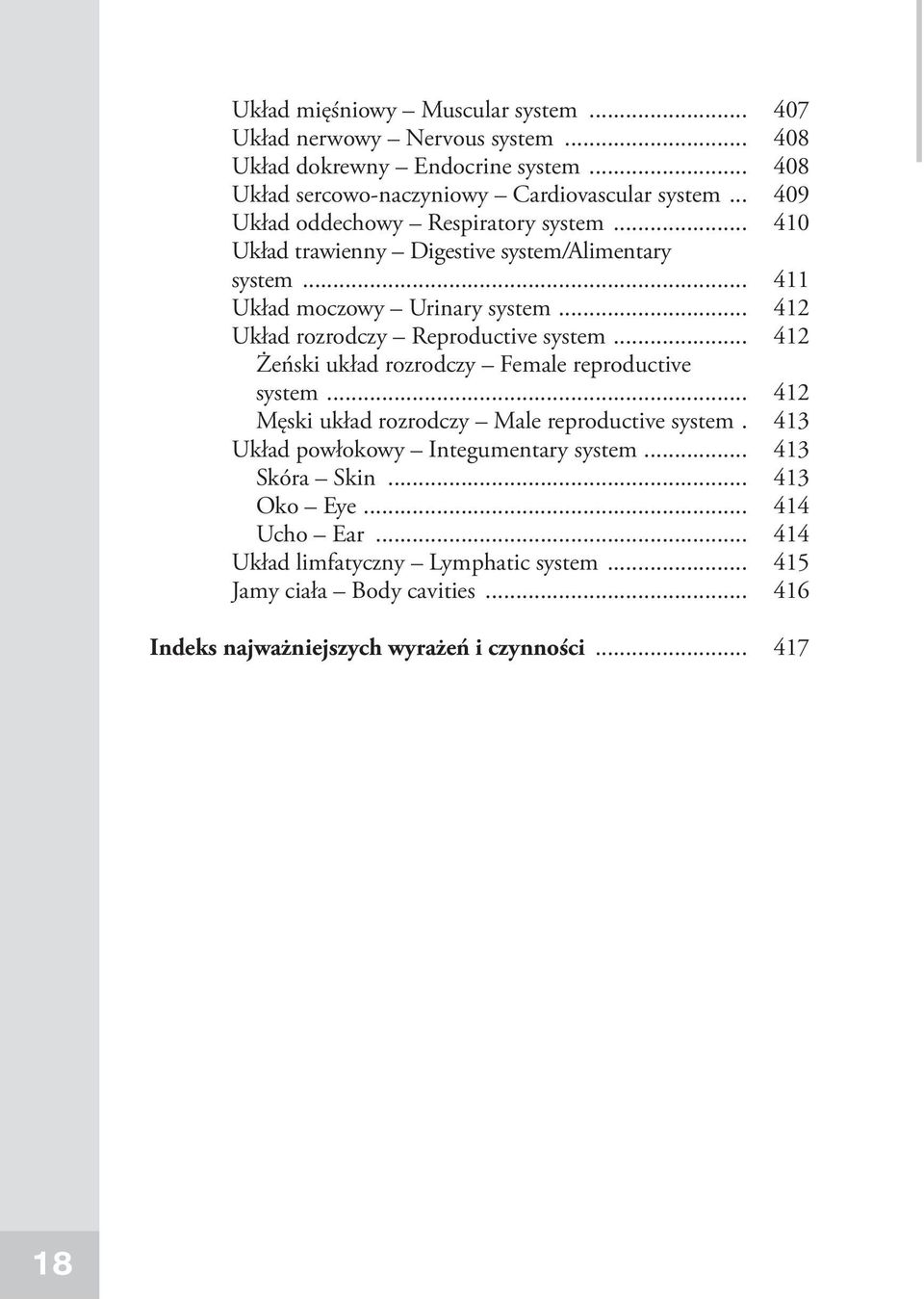 .. 412 Układ rozrodczy Reproductive system... 412 Żeński układ rozrodczy Female reproductive system... 412 Męski układ rozrodczy Male reproductive system.