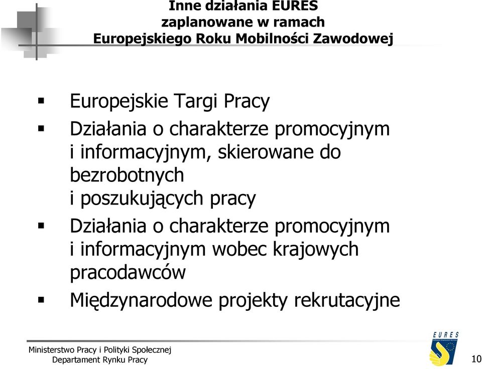 skierowane do bezrobotnych i poszukujących pracy Działania o charakterze