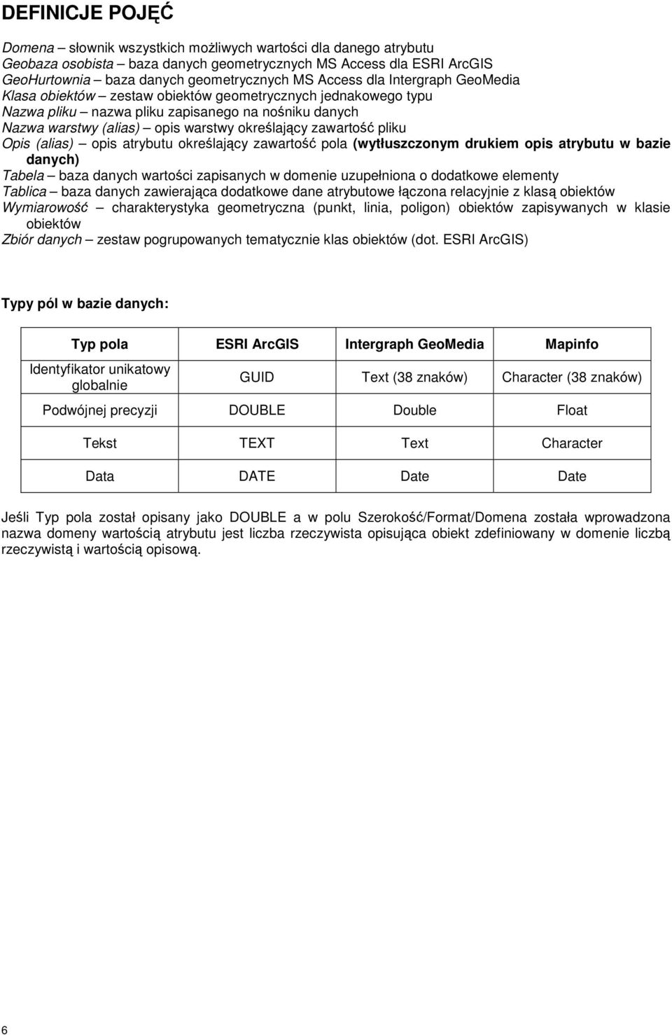 atrybutu określający zawartość (wytłuszczonym drukiem opis atrybutu w bazie danych) Tabela baza danych wartości zapisanych w domenie uzupełniona o dodatkowe elementy Tablica baza danych zawierająca