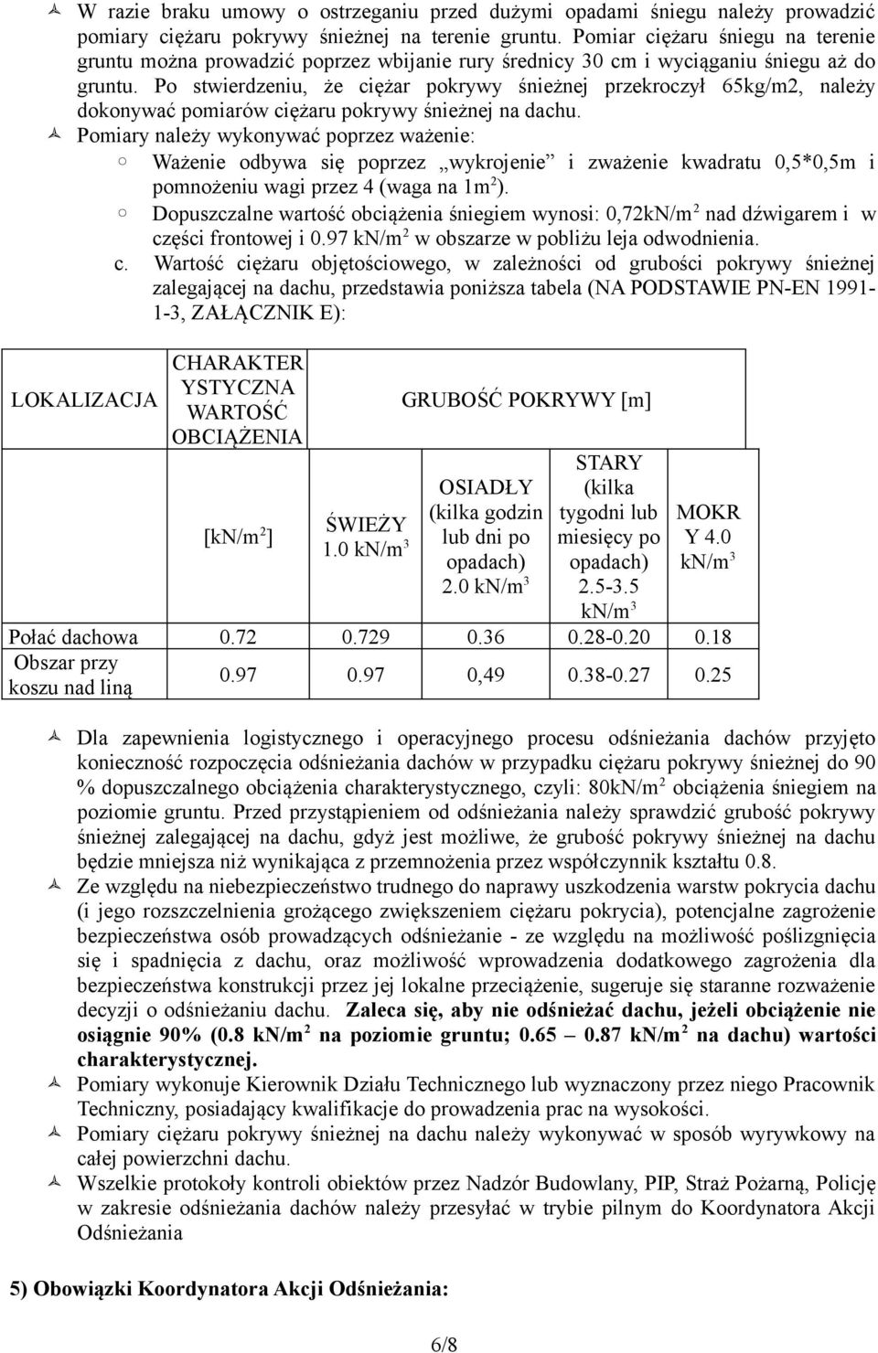 Po stwierdzeniu, że ciężar pokrywy śnieżnej przekroczył 65kg/m2, należy dokonywać pomiarów ciężaru pokrywy śnieżnej na dachu.