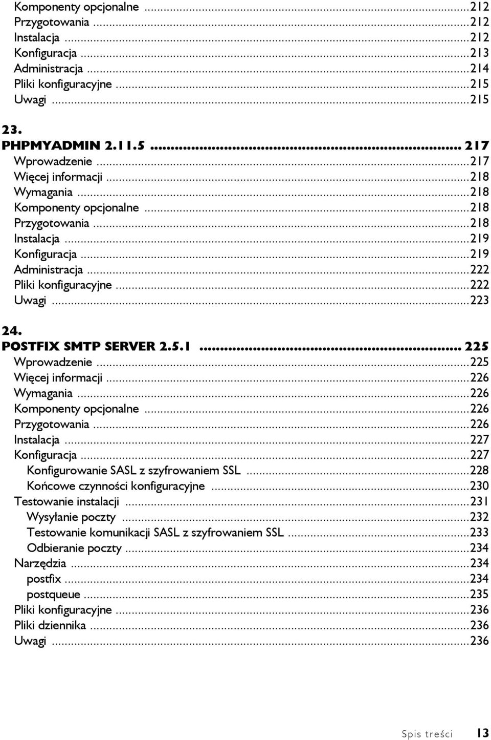 POSTFIX SMTP SERVER 2.5.1... 225 Wprowadzenie...225 Więcej informacji...226 Wymagania...226 Komponenty opcjonalne...226 Przygotowania...226 Instalacja...227 Konfiguracja.