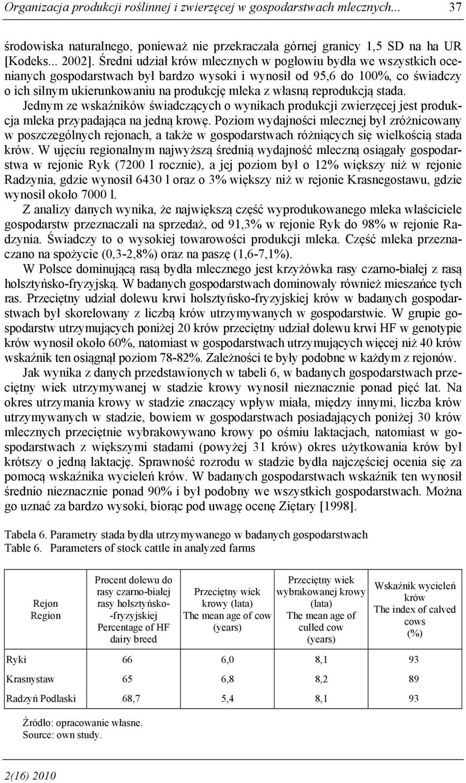 reprodukcją stada. Jednym ze wskaźników świadczących o wynikach produkcji zwierzęcej jest produkcja mleka przypadająca na jedną krowę.