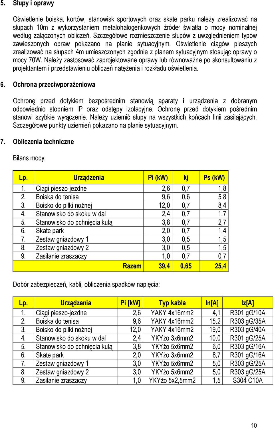 Oświetlenie ciągów pieszych zrealizować na słupach 4m umieszczonych zgodnie z planem sytuacyjnym stosując oprawy o mocy 70W.