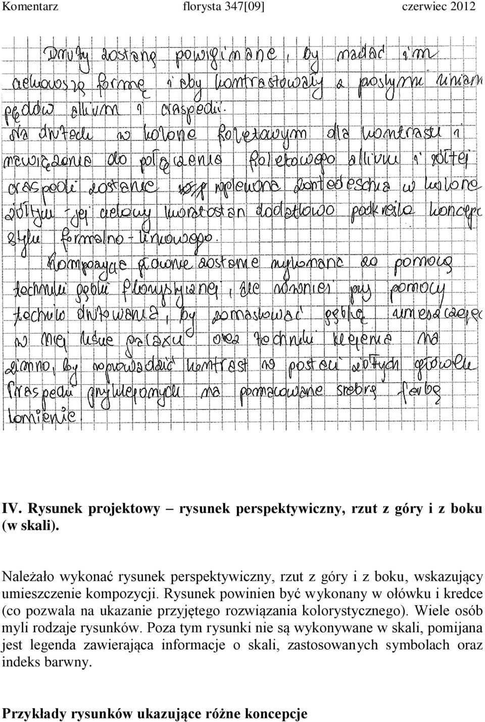 Rysunek powinien być wykonany w ołówku i kredce (co pozwala na ukazanie przyjętego rozwiązania kolorystycznego).