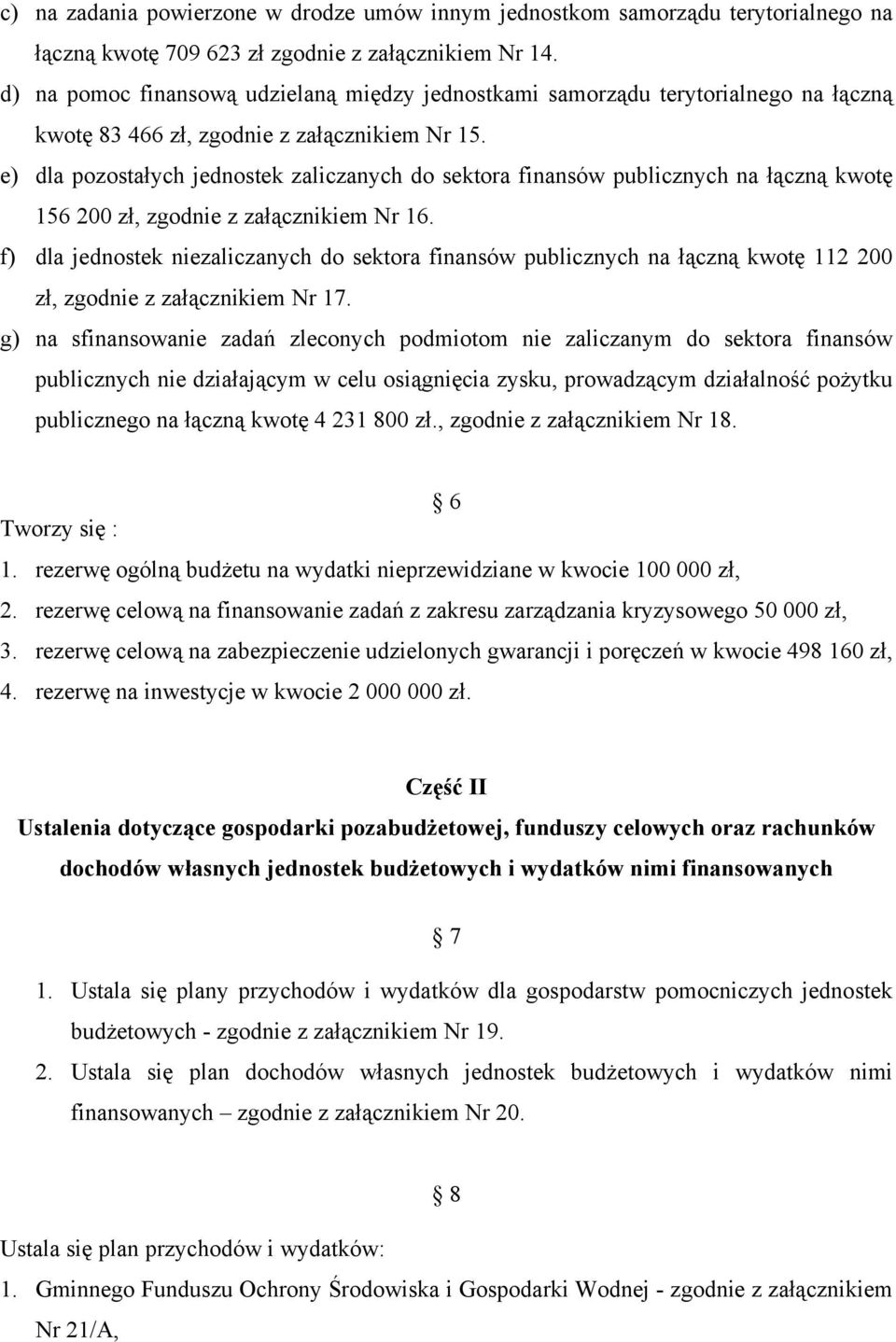 e) dla pozostałych jednostek zaliczanych do sektora finansów publicznych na łączną kwotę 156 200 zł, zgodnie z załącznikiem Nr 16.