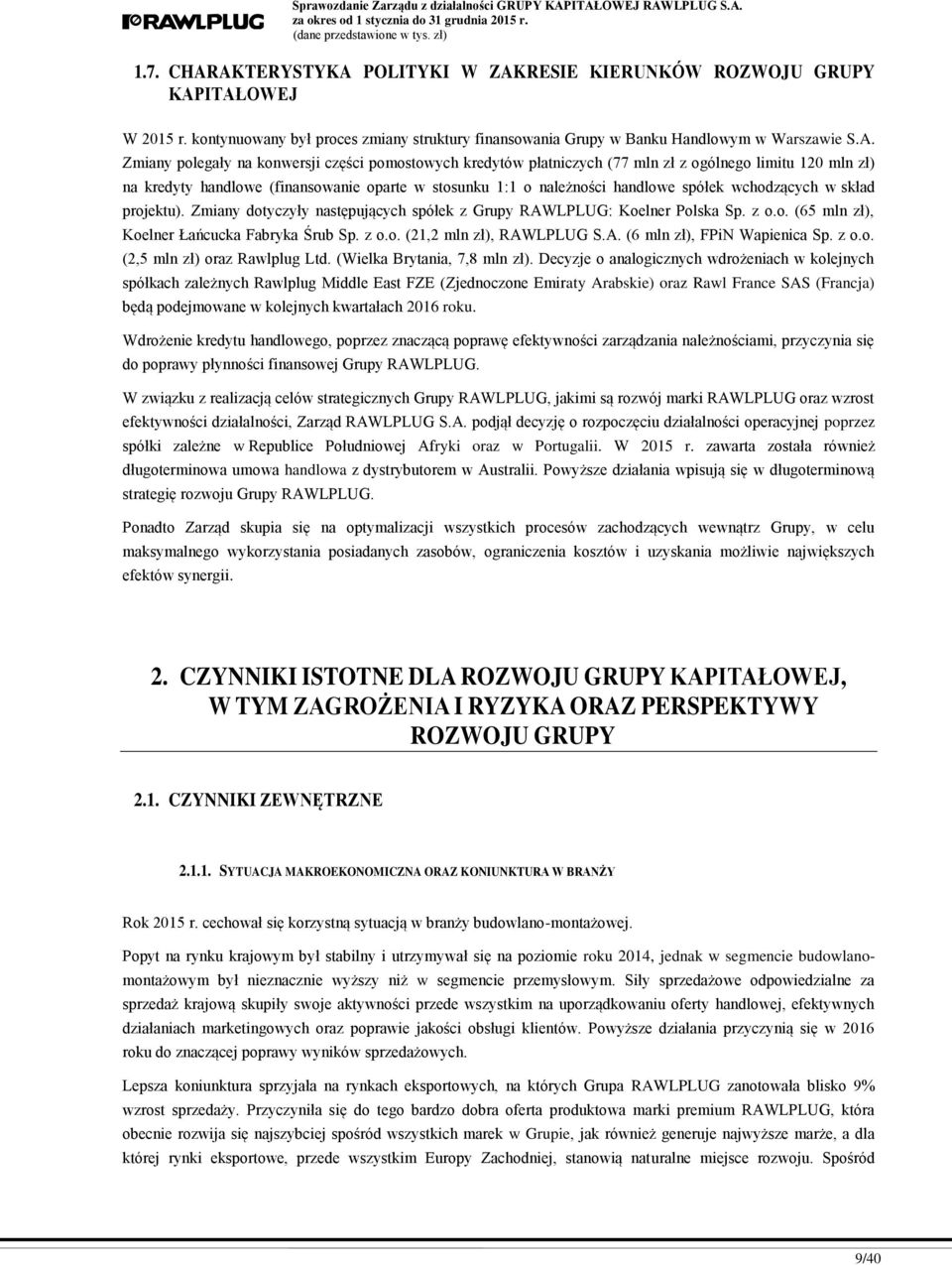 konwersji części pomostowych kredytów płatniczych (77 mln zł z ogólnego limitu 120 mln zł) na kredyty handlowe (finansowanie oparte w stosunku 1:1 o należności handlowe spółek wchodzących w skład