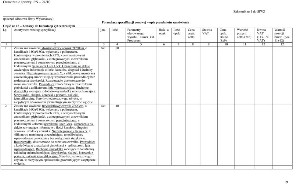 przezroczystymi i oznaczonymi przedłużeniami, z kodowanymi łącznikami Luer Lock. Oznaczenia na delcie zawierające informacje o ilości kanałów, długości i średnicy cewnika.