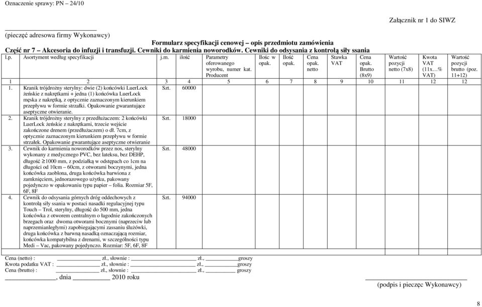 Opakowanie gwarantujące aseptyczne otwieranie. Szt. 60000 2.