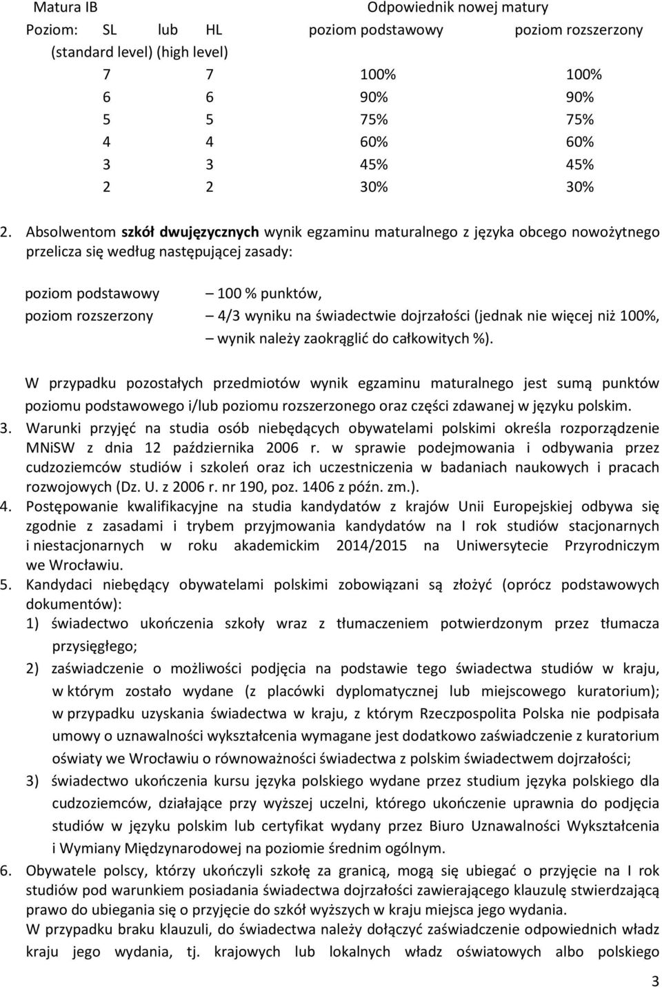 świadectwie dojrzałości (jednak nie więcej niż 100%, wynik należy zaokrąglić do całkowitych %).