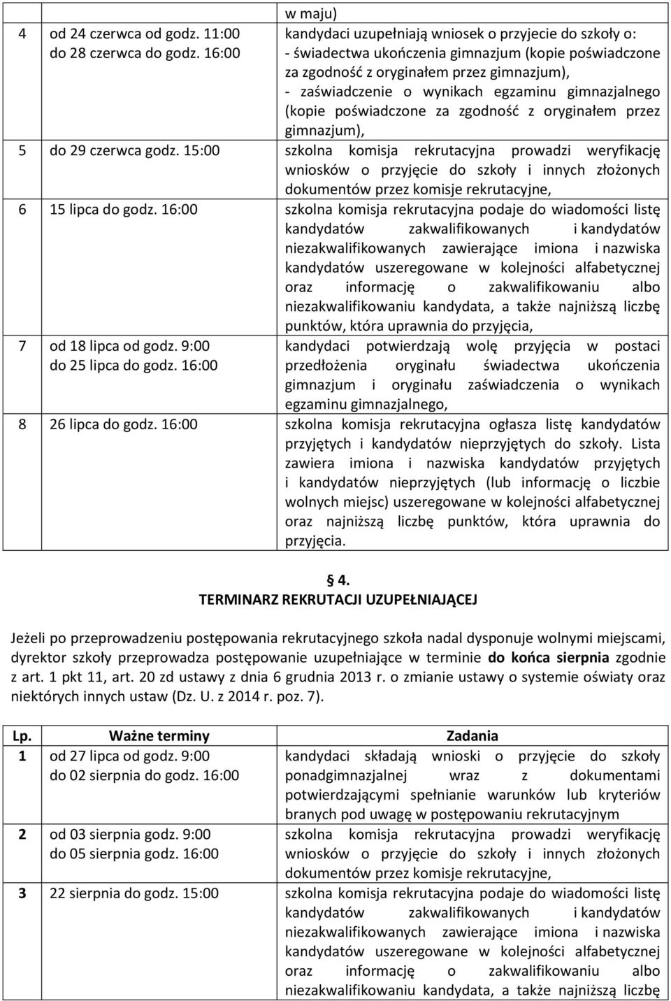 egzaminu gimnazjalnego (kopie poświadczone za zgodność z oryginałem przez gimnazjum), 5 do 29 czerwca godz.