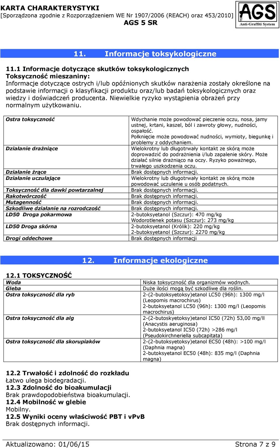 produktu oraz/lub badań toksykologicznych oraz wiedzy i doświadczeń producenta. Niewielkie ryzyko wystąpienia obrażeń przy normalnym użytkowaniu.