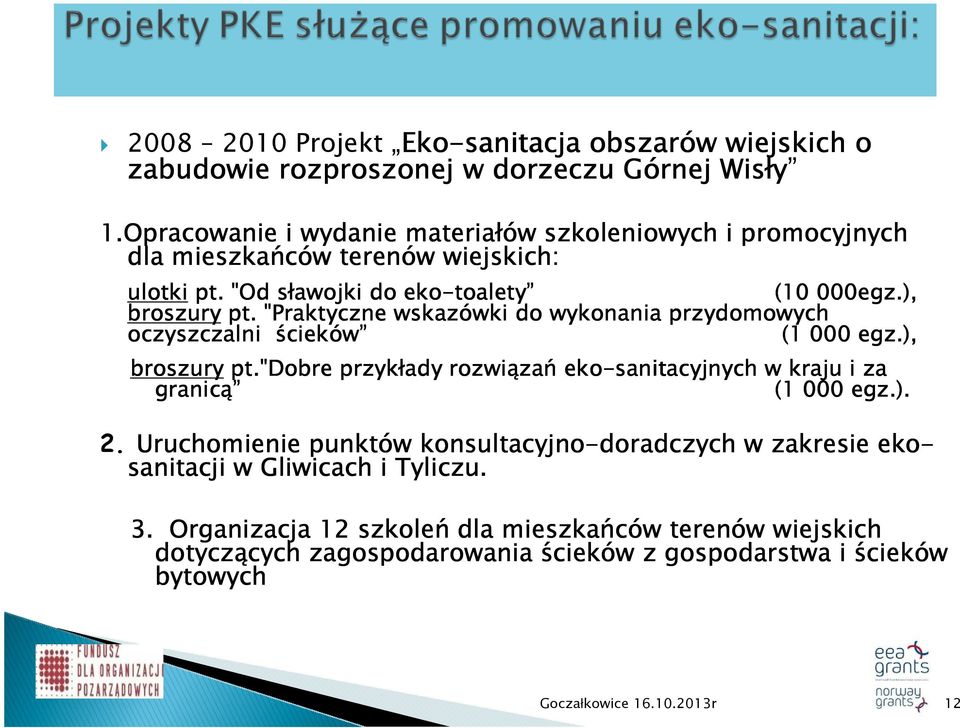 "Praktyczne wskazówki wki do wykonania przydomowych oczyszczalni ściek cieków (1 000 egz.), broszury pt."dobre przykłady rozwiąza zań eko-sanitacyjnych w kraju i za granicą (1 000 egz.